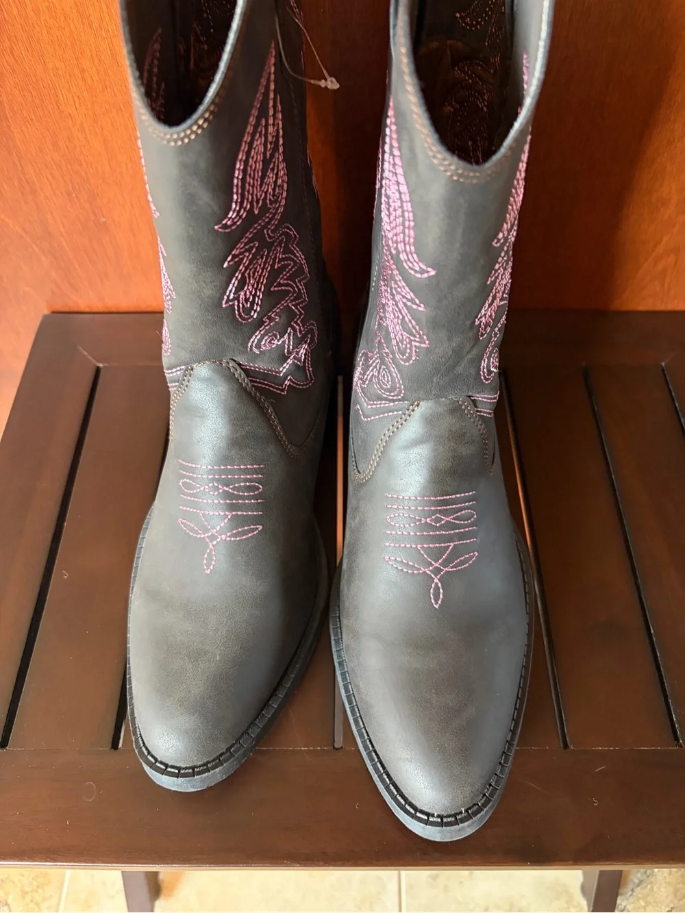 Deer Stags Dark Brown Boot with Pink Embroidery - Big Kids 7M